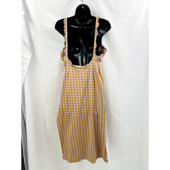 Milk It Bandit Purple Gold Gingham Plaid Ruffle Open Back Midi Dress - Picture 5 of 9